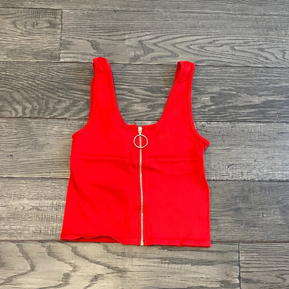 Vibrant Red Zipper Front Crop Top